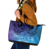 New Zealand Matariki Leather Tote Bag Aotearoa Maori New Year Galaxy Maori Silver Fern LT14 Blue - Polynesian Pride