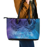 New Zealand Matariki Leather Tote Bag Aotearoa Maori New Year Galaxy Maori Silver Fern LT14 - Polynesian Pride