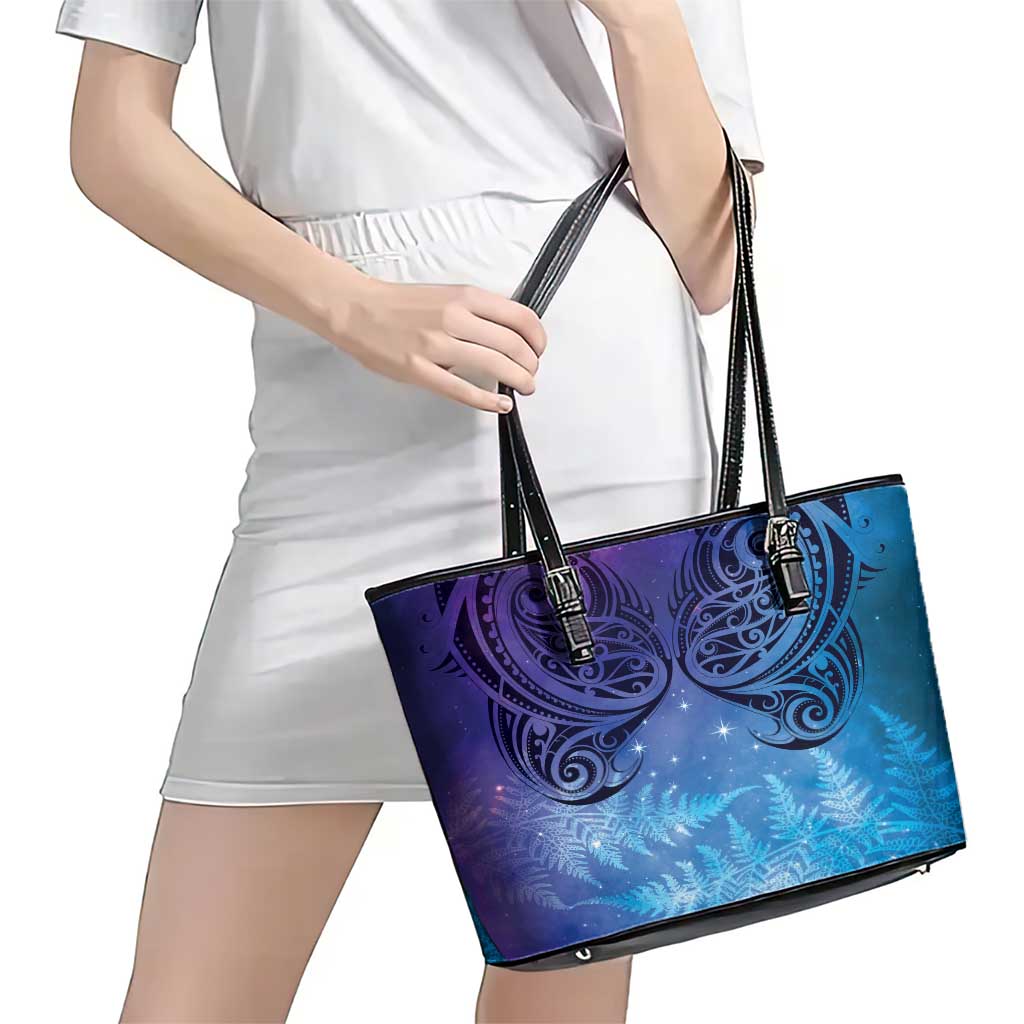 New Zealand Matariki Leather Tote Bag Aotearoa Maori New Year Galaxy Maori Silver Fern LT14 - Polynesian Pride
