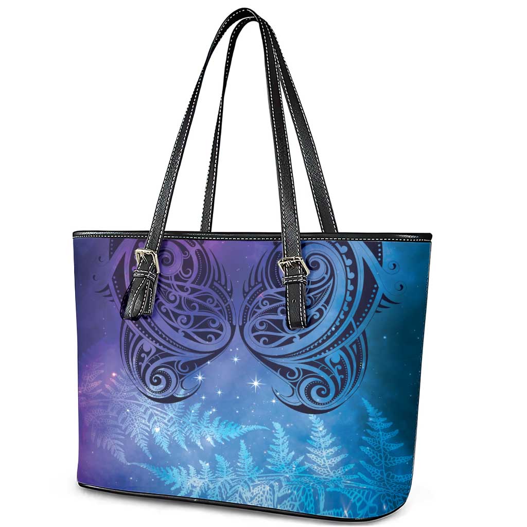 New Zealand Matariki Leather Tote Bag Aotearoa Maori New Year Galaxy Maori Silver Fern LT14 - Polynesian Pride