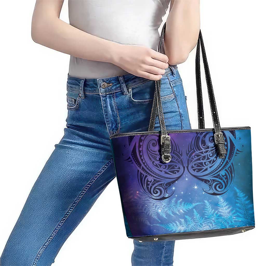 New Zealand Matariki Leather Tote Bag Aotearoa Maori New Year Galaxy Maori Silver Fern LT14 - Polynesian Pride