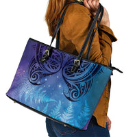 New Zealand Matariki Leather Tote Bag Aotearoa Maori New Year Galaxy Maori Silver Fern LT14 - Polynesian Pride