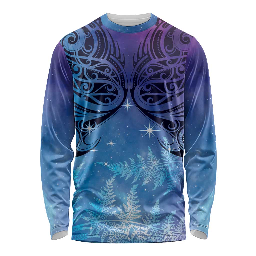 New Zealand Matariki Long Sleeve Shirt Aotearoa Maori New Year Galaxy Maori Silver Fern LT14 Unisex Blue - Polynesian Pride