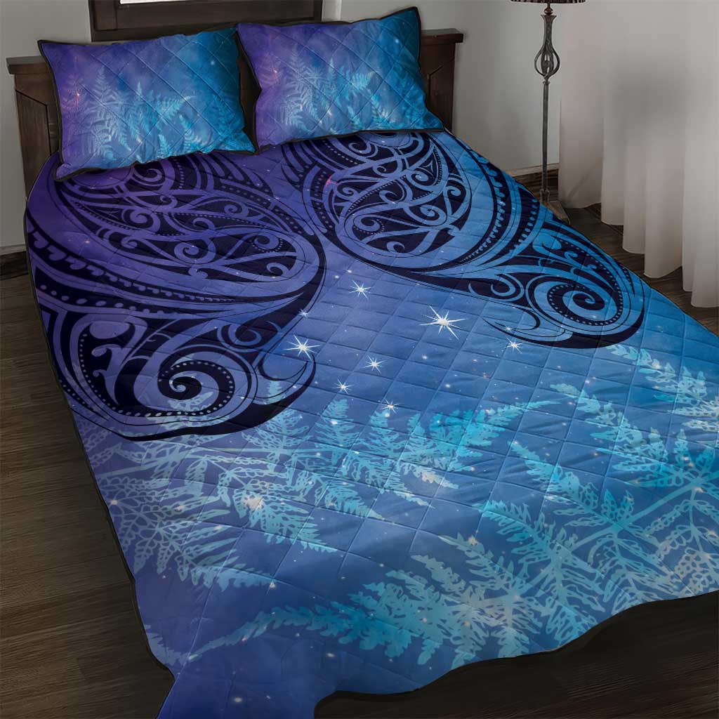 New Zealand Matariki Quilt Bed Set Aotearoa Maori New Year Galaxy Maori Silver Fern LT14 Blue - Polynesian Pride