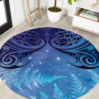 New Zealand Matariki Round Carpet Aotearoa Maori New Year Galaxy Maori Silver Fern LT14 Blue - Polynesian Pride