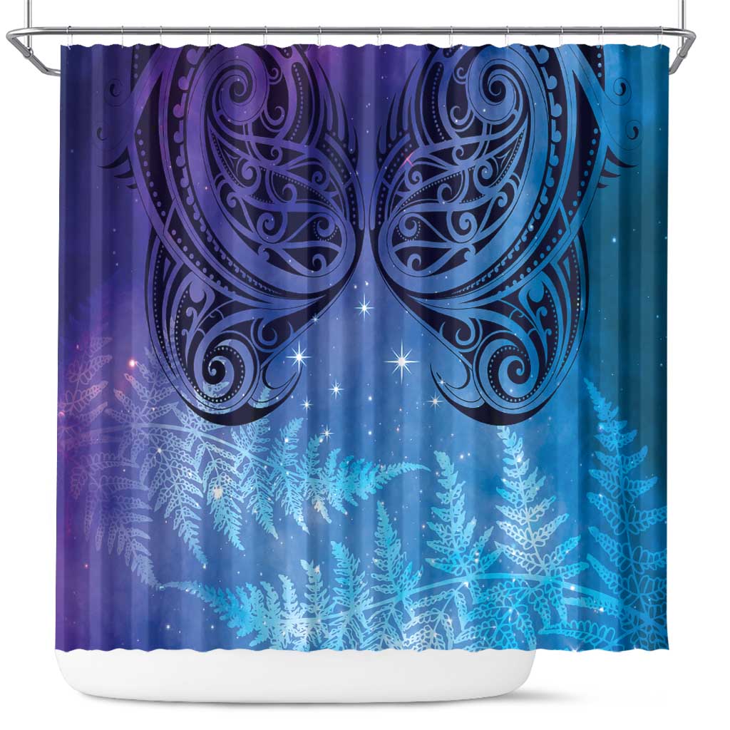 New Zealand Matariki Shower Curtain Aotearoa Maori New Year Galaxy Maori Silver Fern LT14 Blue - Polynesian Pride