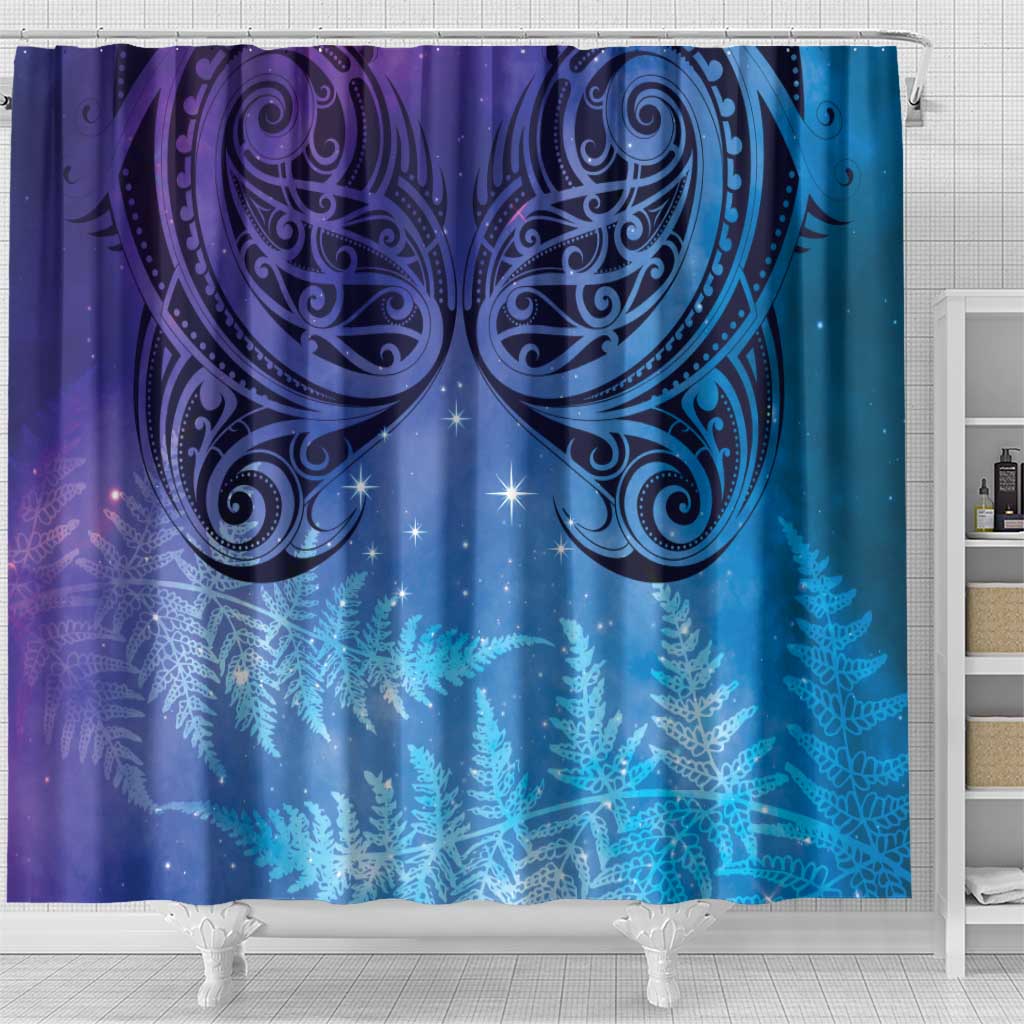 New Zealand Matariki Shower Curtain Aotearoa Maori New Year Galaxy Maori Silver Fern LT14 - Polynesian Pride