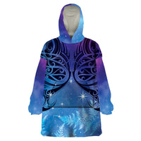 New Zealand Matariki Wearable Blanket Hoodie Aotearoa Maori New Year Galaxy Maori Silver Fern LT14 One Size Blue - Polynesian Pride