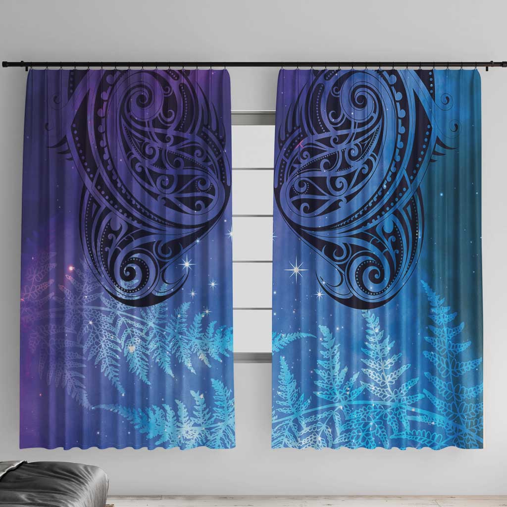 New Zealand Matariki Window Curtain Aotearoa Maori New Year Galaxy Maori Silver Fern LT14 With Hooks Blue - Polynesian Pride