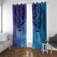 New Zealand Matariki Window Curtain Aotearoa Maori New Year Galaxy Maori Silver Fern LT14 With Grommets Blue - Polynesian Pride