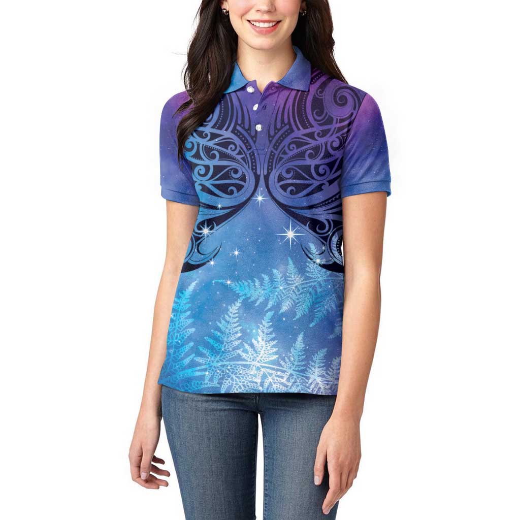 New Zealand Matariki Women Polo Shirt Aotearoa Maori New Year Galaxy Maori Silver Fern LT14 - Polynesian Pride