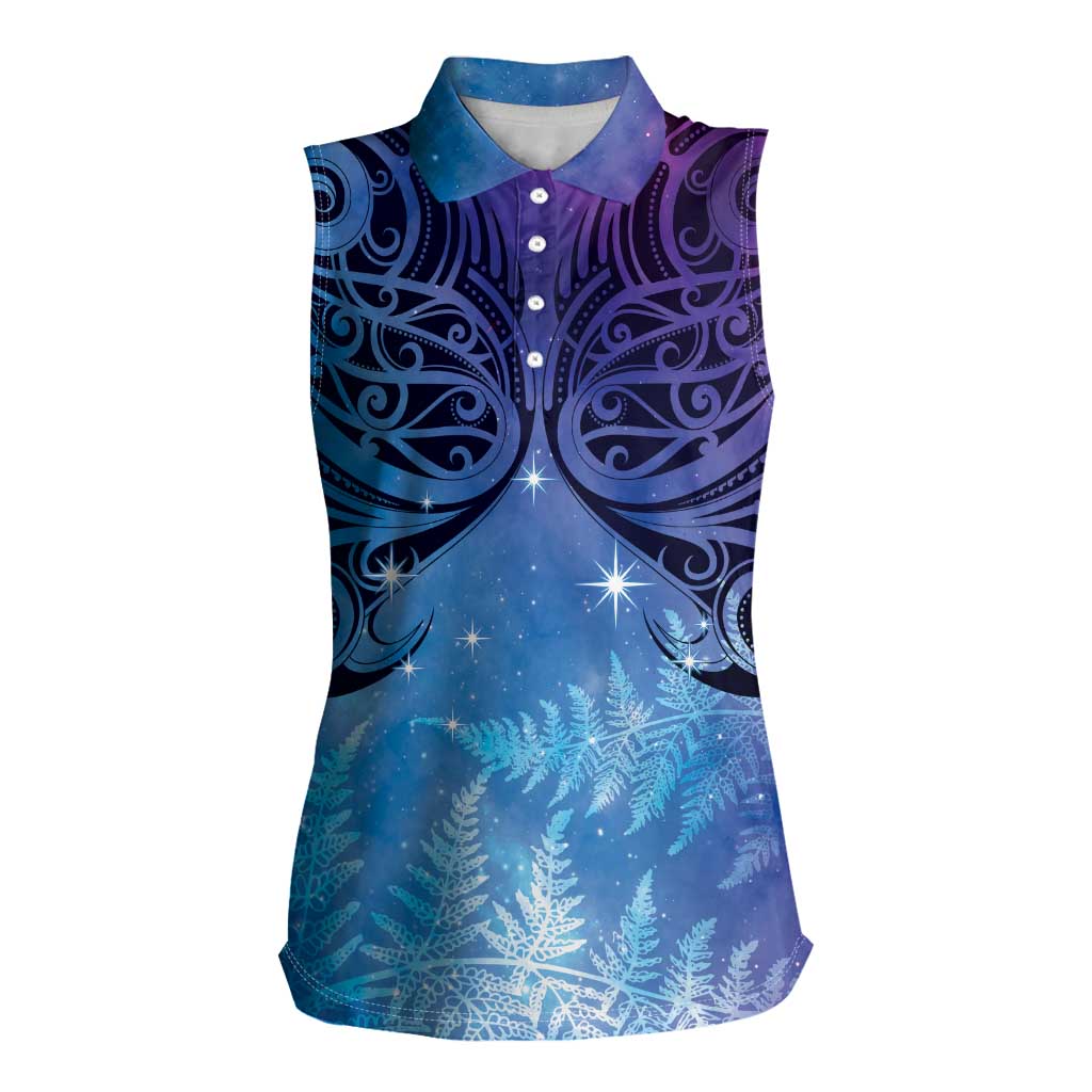 New Zealand Matariki Women Sleeveless Polo Shirt Aotearoa Maori New Year Galaxy Maori Silver Fern LT14 Female Blue - Polynesian Pride