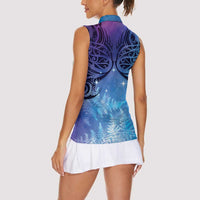 New Zealand Matariki Women Sleeveless Polo Shirt Aotearoa Maori New Year Galaxy Maori Silver Fern LT14 - Polynesian Pride