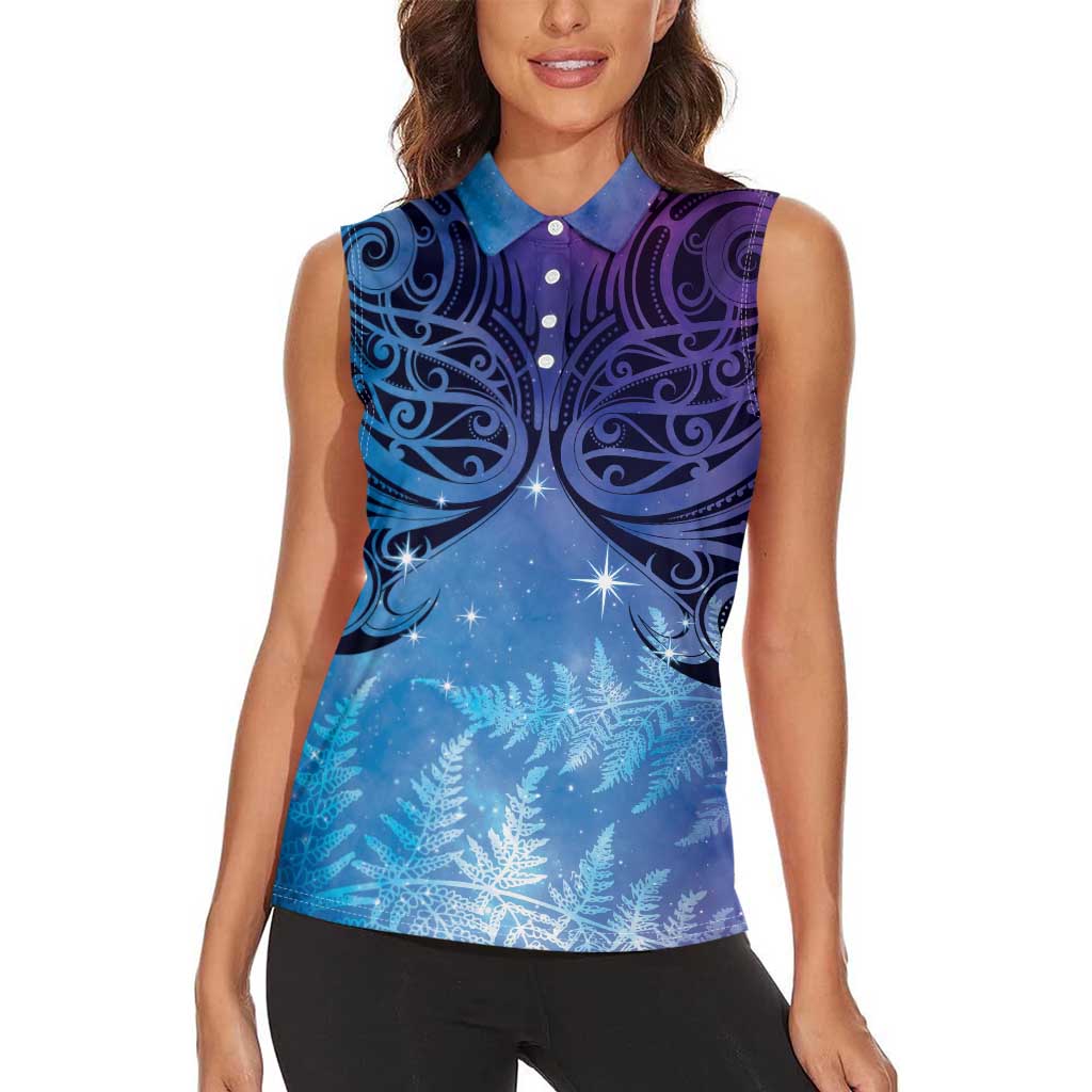 New Zealand Matariki Women Sleeveless Polo Shirt Aotearoa Maori New Year Galaxy Maori Silver Fern LT14 - Polynesian Pride