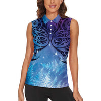New Zealand Matariki Women Sleeveless Polo Shirt Aotearoa Maori New Year Galaxy Maori Silver Fern LT14 - Polynesian Pride