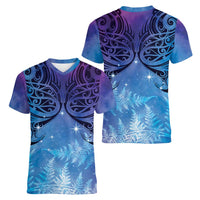 New Zealand Matariki Women V-Neck T-Shirt Aotearoa Maori New Year Galaxy Maori Silver Fern LT14 - Polynesian Pride