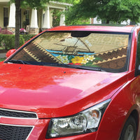 Personalised Bula Vinaka Fiji Drua Auto Sun Shade Fijian Traditional Canoe Tapa Cloth Beige LT14 - Polynesian Pride