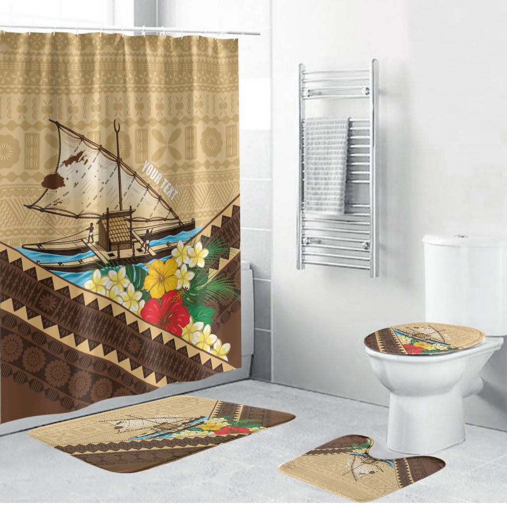 Personalised Bula Vinaka Fiji Drua Bathroom Set Fijian Traditional Canoe Tapa Cloth Beige LT14 Bathroom Set (4 pcs) Beige - Polynesian Pride