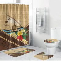 Personalised Bula Vinaka Fiji Drua Bathroom Set Fijian Traditional Canoe Tapa Cloth Beige LT14 Bathroom Set (4 pcs) Beige - Polynesian Pride