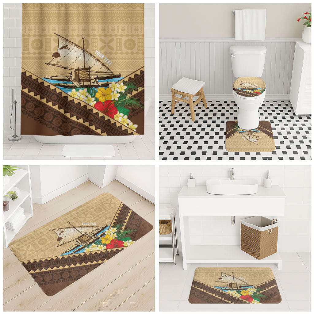 Personalised Bula Vinaka Fiji Drua Bathroom Set Fijian Traditional Canoe Tapa Cloth Beige LT14 - Polynesian Pride