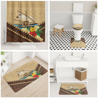 Personalised Bula Vinaka Fiji Drua Bathroom Set Fijian Traditional Canoe Tapa Cloth Beige LT14 - Polynesian Pride