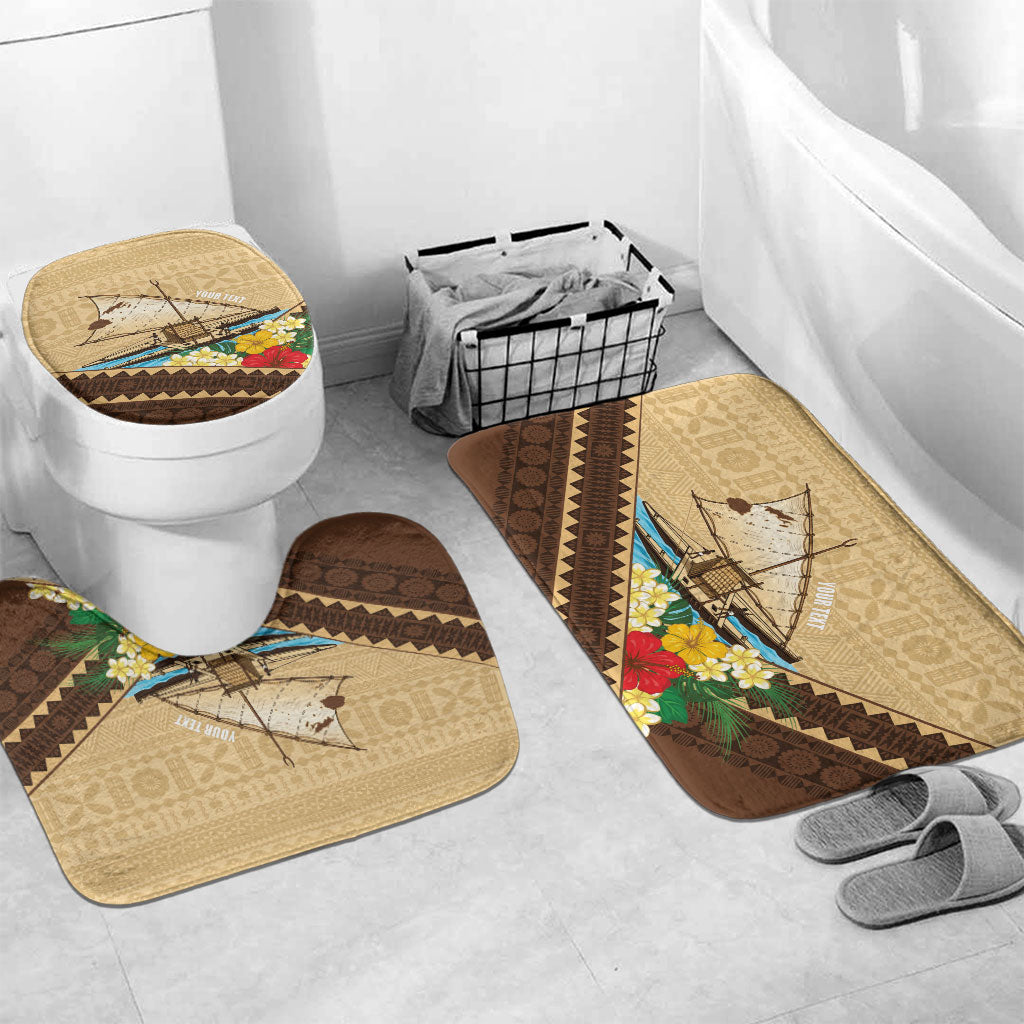 Personalised Bula Vinaka Fiji Drua Bathroom Set Fijian Traditional Canoe Tapa Cloth Beige LT14 Mat Set Only (3 pcs) One Size Beige - Polynesian Pride