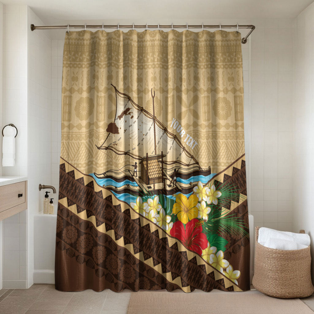 Personalised Bula Vinaka Fiji Drua Bathroom Set Fijian Traditional Canoe Tapa Cloth Beige LT14 Shower Curtain Only Beige - Polynesian Pride