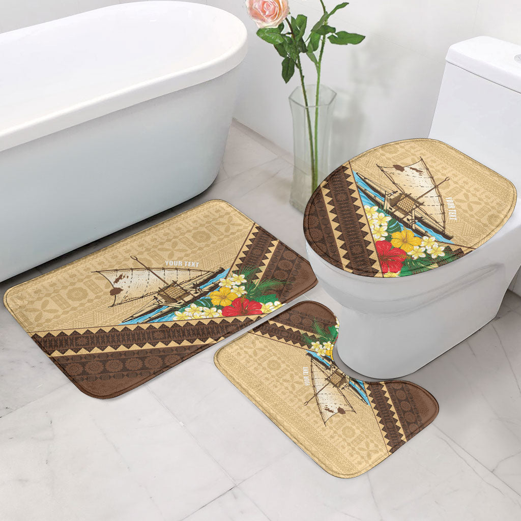 Personalised Bula Vinaka Fiji Drua Bathroom Set Fijian Traditional Canoe Tapa Cloth Beige LT14 - Polynesian Pride