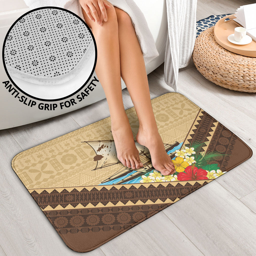 Personalised Bula Vinaka Fiji Drua Bathroom Set Fijian Traditional Canoe Tapa Cloth Beige LT14 - Polynesian Pride