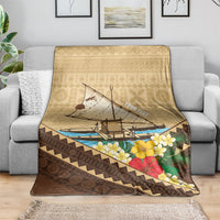 Personalised Bula Vinaka Fiji Drua Blanket Fijian Traditional Canoe Tapa Cloth Beige LT14 - Polynesian Pride
