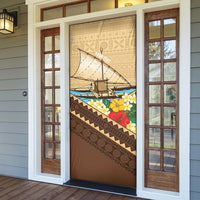 Personalised Bula Vinaka Fiji Drua Door Cover Fijian Traditional Canoe Tapa Cloth Beige LT14 - Polynesian Pride
