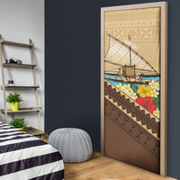 Personalised Bula Vinaka Fiji Drua Door Cover Fijian Traditional Canoe Tapa Cloth Beige LT14 - Polynesian Pride