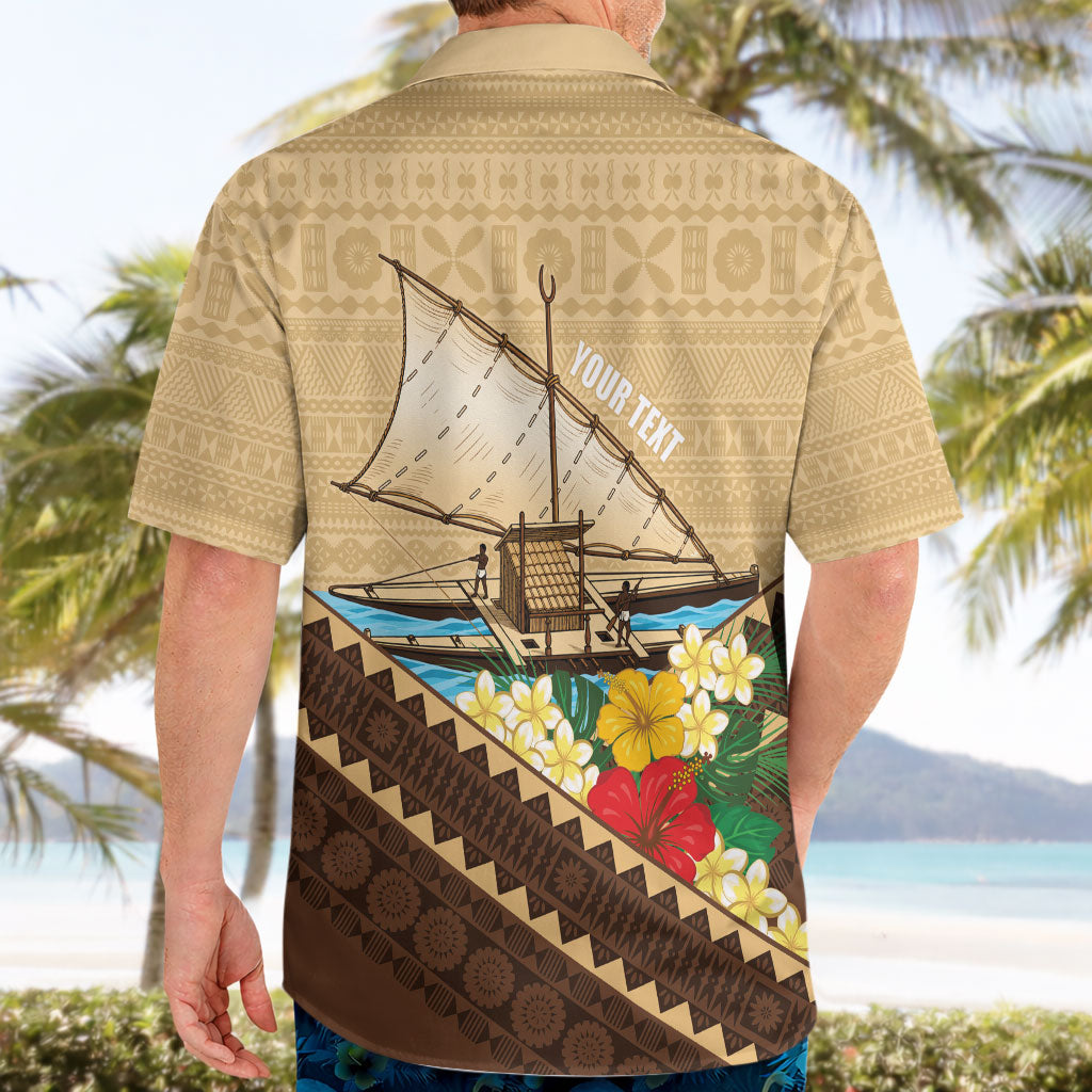 Personalised Bula Vinaka Fiji Drua Hawaiian Shirt Fijian Traditional Canoe Tapa Cloth Beige LT14 - Polynesian Pride
