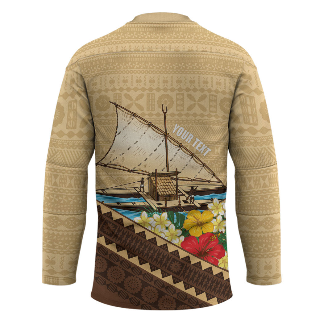 Personalised Bula Vinaka Fiji Drua Hockey Jersey Fijian Traditional Canoe Tapa Cloth Beige LT14 - Polynesian Pride