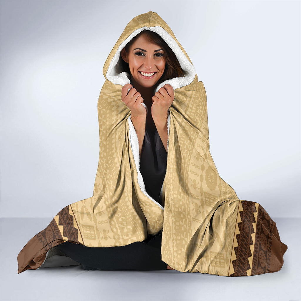 Personalised Bula Vinaka Fiji Drua Hooded Blanket Fijian Traditional Canoe Tapa Cloth Beige LT14 - Polynesian Pride
