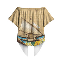 Personalised Bula Vinaka Fiji Drua Off Shoulder Wrap Waist Top Fijian Traditional Canoe Tapa Cloth Beige LT14 - Polynesian Pride