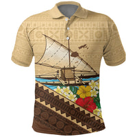 Personalised Bula Vinaka Fiji Drua Polo Shirt Fijian Traditional Canoe Tapa Cloth Beige LT14 Beige - Polynesian Pride