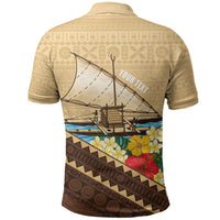 Personalised Bula Vinaka Fiji Drua Polo Shirt Fijian Traditional Canoe Tapa Cloth Beige LT14 - Polynesian Pride