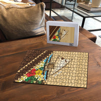 Personalised Bula Vinaka Fiji Drua Puzzle Fijian Traditional Canoe Tapa Cloth Beige LT14 - Polynesian Pride