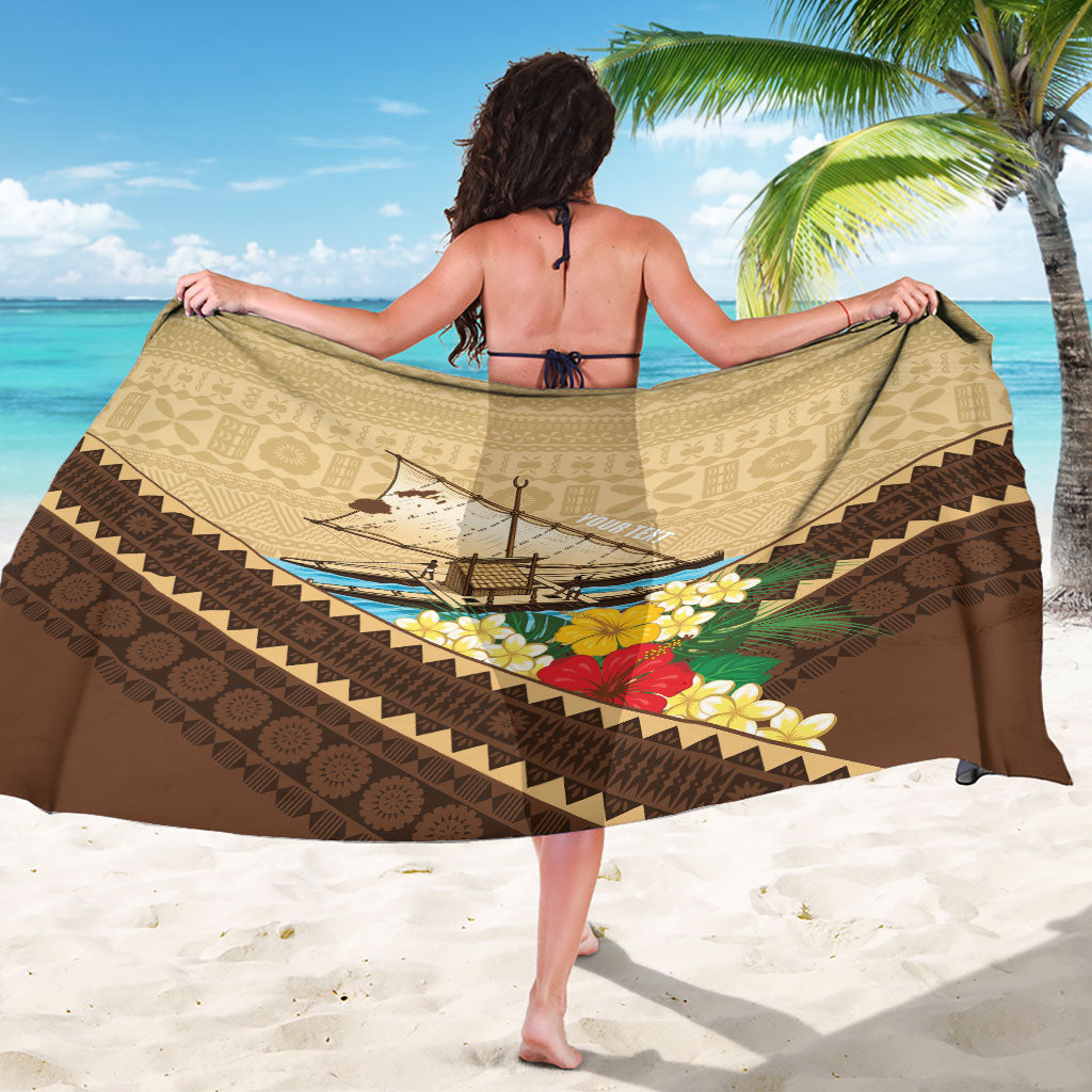 Personalised Bula Vinaka Fiji Drua Sarong Fijian Traditional Canoe Tapa Cloth Beige LT14 - Polynesian Pride