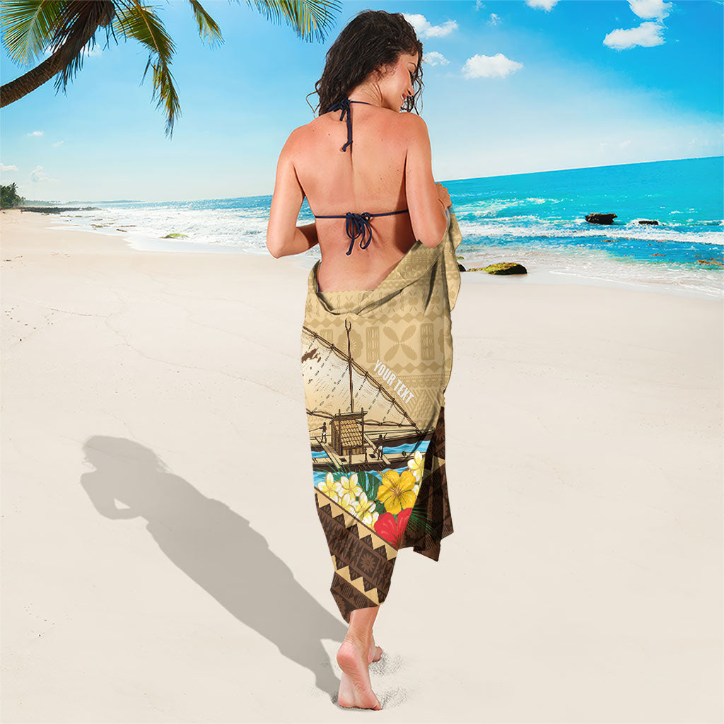 Personalised Bula Vinaka Fiji Drua Sarong Fijian Traditional Canoe Tapa Cloth Beige LT14 - Polynesian Pride