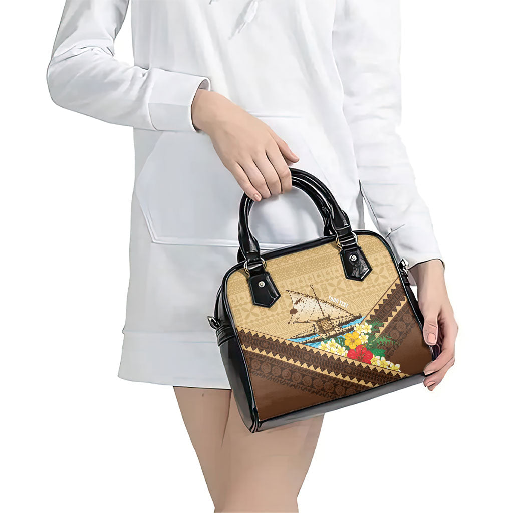 Personalised Bula Vinaka Fiji Drua Shoulder Handbag Fijian Traditional Canoe Tapa Cloth Beige LT14 - Polynesian Pride