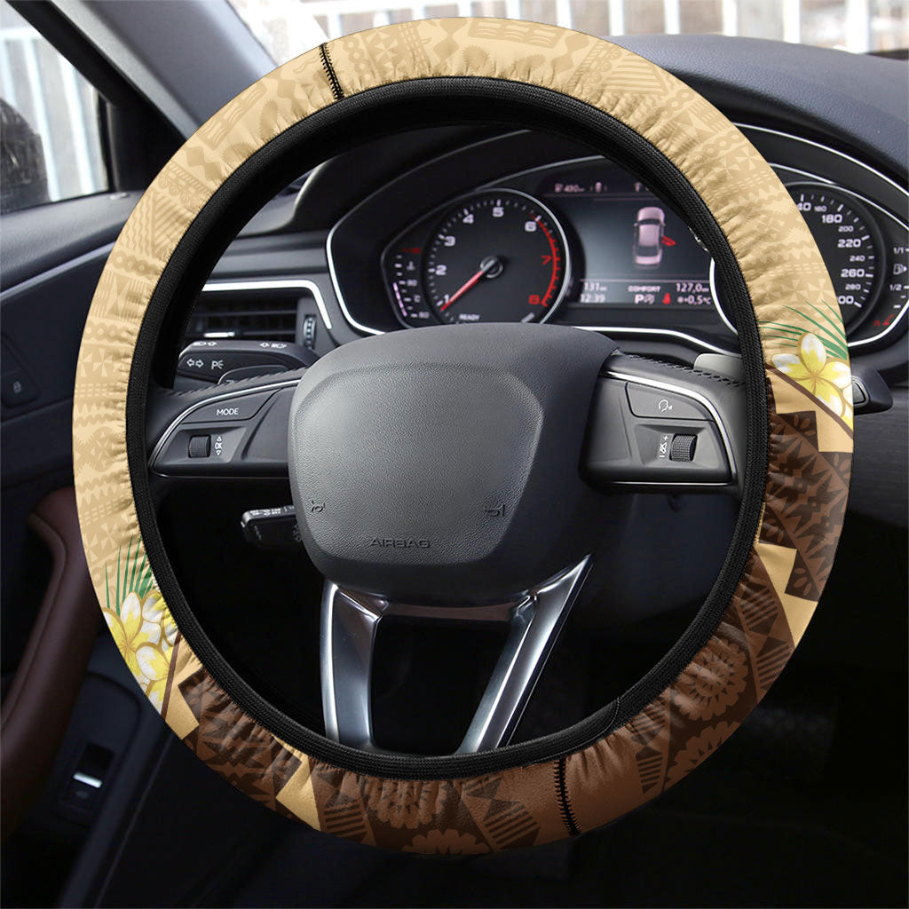 Bula Vinaka Fiji Drua Steering Wheel Cover Fijian Traditional Canoe Tapa Cloth Beige LT14 - Polynesian Pride