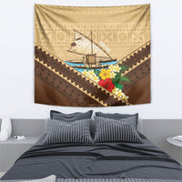 Personalised Bula Vinaka Fiji Drua Tapestry Fijian Traditional Canoe Tapa Cloth Beige LT14 - Polynesian Pride