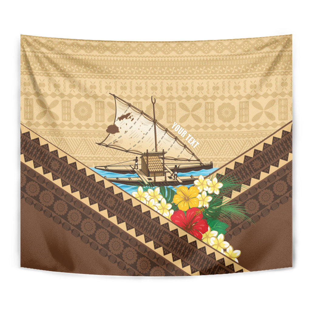 Personalised Bula Vinaka Fiji Drua Tapestry Fijian Traditional Canoe Tapa Cloth Beige LT14 - Polynesian Pride