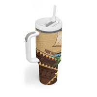Personalised Bula Vinaka Fiji Drua Tumbler With Handle Fijian Traditional Canoe Tapa Cloth Beige LT14 - Polynesian Pride