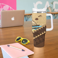Personalised Bula Vinaka Fiji Drua Tumbler With Handle Fijian Traditional Canoe Tapa Cloth Beige LT14 - Polynesian Pride
