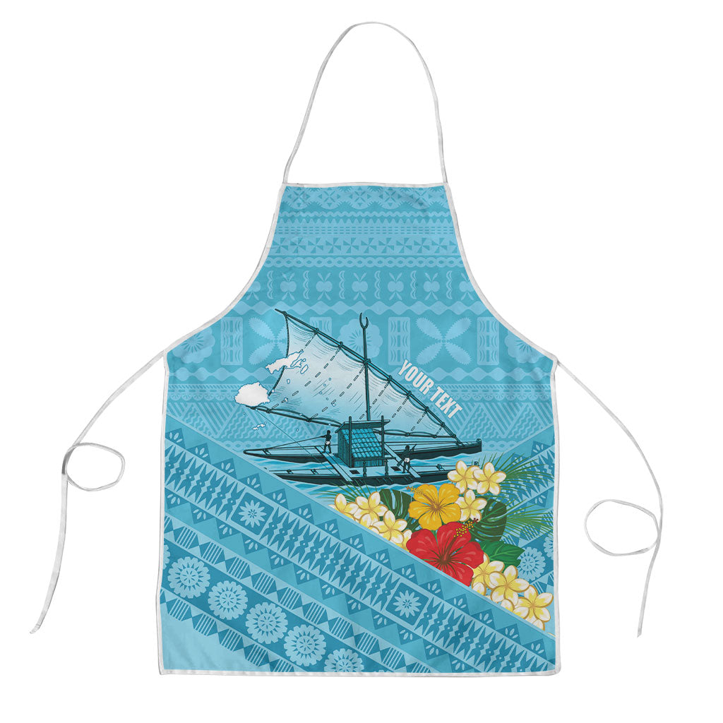 Personalised Bula Vinaka Fiji Drua Apron Fijian Traditional Canoe Tapa Cloth Blue LT14 Blue - Polynesian Pride