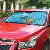 Personalised Bula Vinaka Fiji Drua Auto Sun Shade Fijian Traditional Canoe Tapa Cloth Blue LT14 - Polynesian Pride