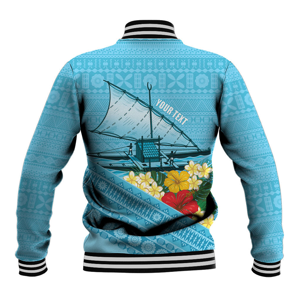 Personalised Bula Vinaka Fiji Drua Baseball Jacket Fijian Traditional Canoe Tapa Cloth Blue LT14 - Polynesian Pride